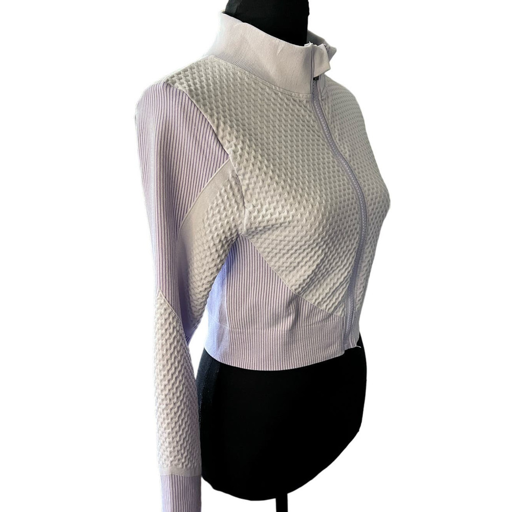 Daisy Lavender Cropped Athletic Jacket Womens L Zip Front Thumbhole Activewear - Picture 4 of 9